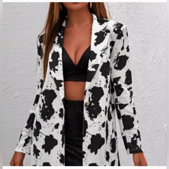 Cowprint Blazer. Black and White Patterned Blazer - Picture 1 of 8